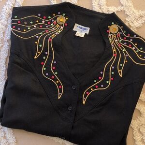 Vintage Western Shirt w rhinestones, gold stitching, Women's Cowgirl Rodeo shirt